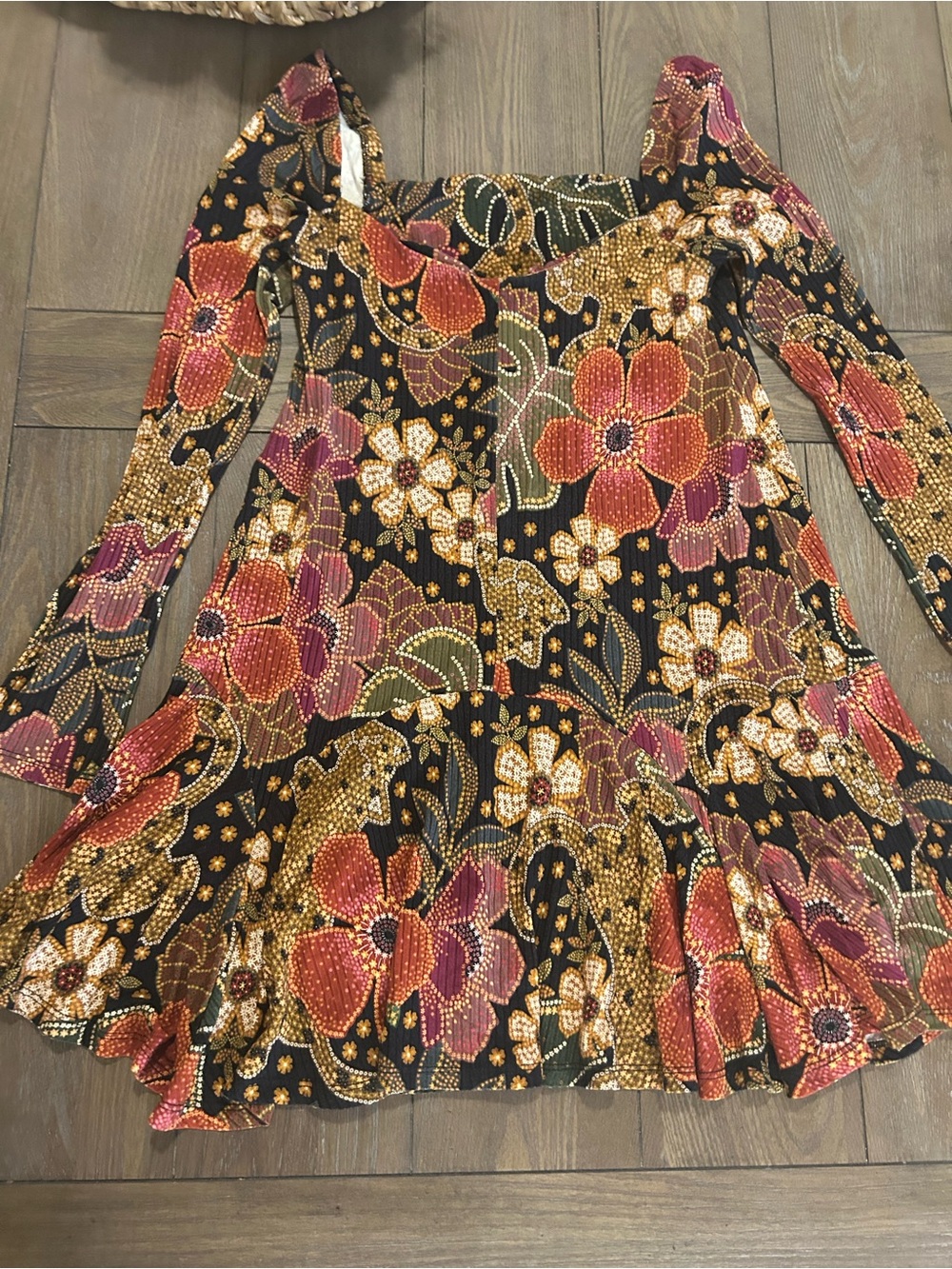 FARM Rio Black Floral Long Sleeve Dress with Warm Blooms - Picture 12 of 12